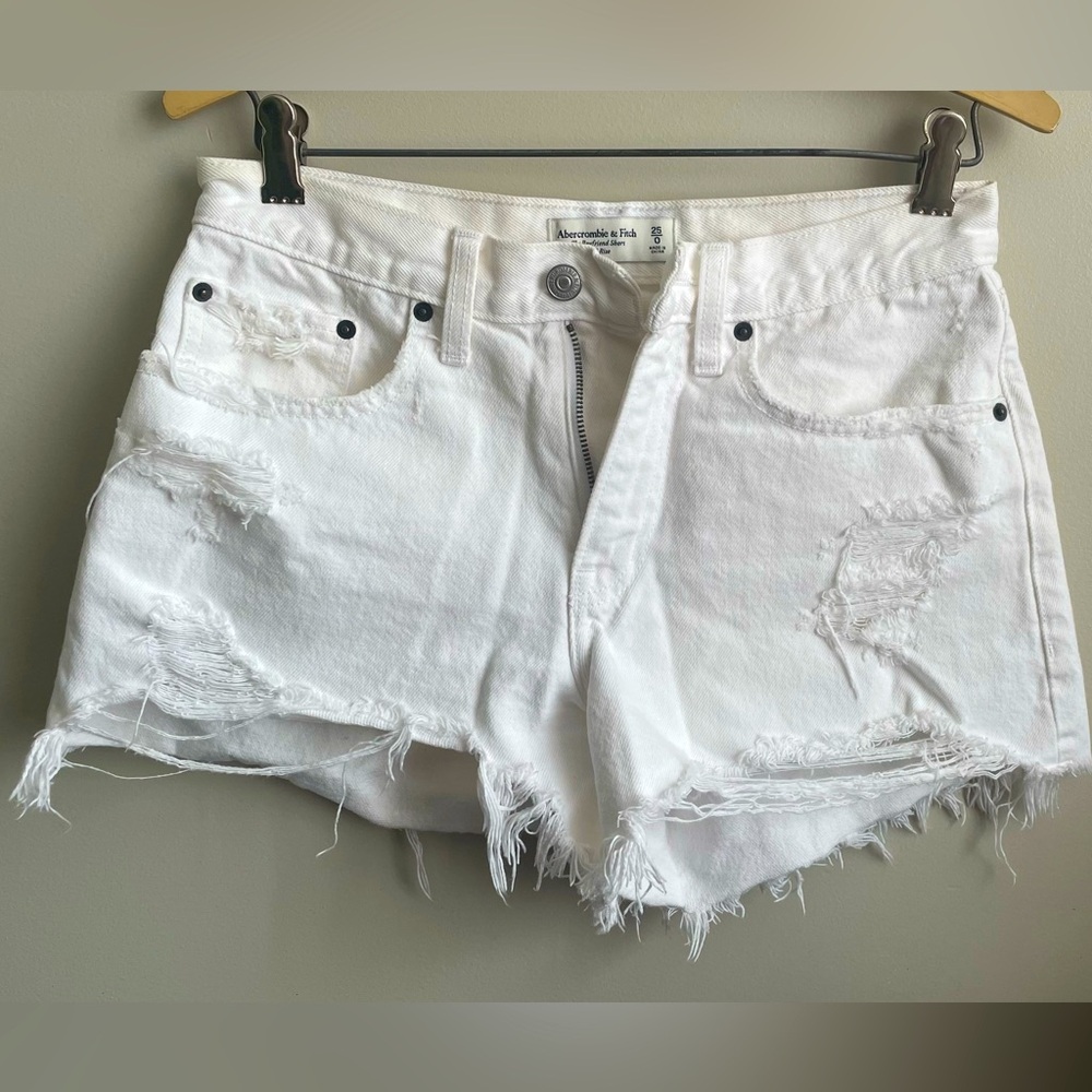 Abercrombie and Fitch size 25 destroyed white denim shorts